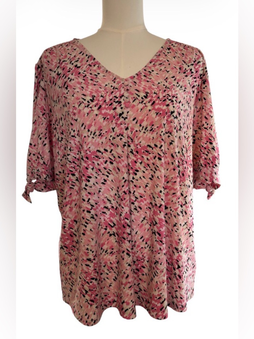 Pink V-Neck Tie-Sleeve Pullover Top Abstract Print Bundle and Save SKU 1